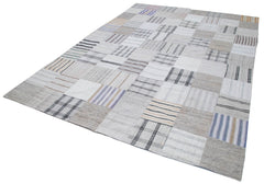 Handmade Area Rug - Kirk Yama White Patchwork Cotton Wool Carpet 8'2''x11'3''