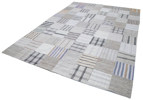 Handmade Area Rug - Kirk Yama White Patchwork Cotton Wool Carpet 8'2''x11'3''