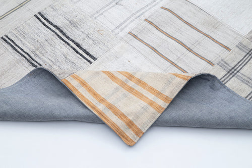 Handmade Area Rug - Kirk Yama White Patchwork Cotton Wool Carpet 8'2''x11'3''