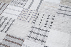 Handmade Area Rug - Kirk Yama White Patchwork Cotton Wool Carpet 8'2''x11'3''