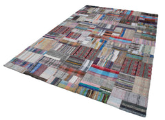 Kirk Yama Grey Patchwork Cotton Wool Handmade Area Rug 7'3'' x 11'1''