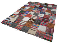 Kirk Yama Grey Patchwork Cotton Wool Handmade Area Rug 7'10'' x 10'9''