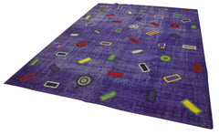 Kirk Yama Purple Patchwork Cotton Wool Handmade Area Rug 7'10'' x 10'8''