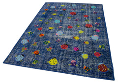 Kirk Yama Blue Patchwork Cotton Wool Handmade Area Rug 5'1'' x 7'5''