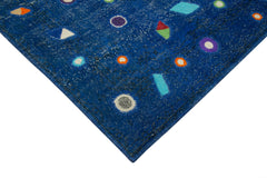 Handmade Area Rug - Blue Patchwork Cotton Wool Vintage Turkish Carpet 5'7''x8'11''