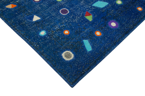 Handmade Area Rug - Blue Patchwork Cotton Wool Vintage Turkish Carpet 5'7''x8'11''