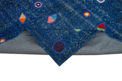 Handmade Area Rug - Blue Patchwork Cotton Wool Vintage Turkish Carpet 5'7''x8'11''