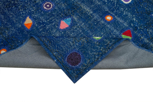 Handmade Area Rug - Blue Patchwork Cotton Wool Vintage Turkish Carpet 5'7''x8'11''