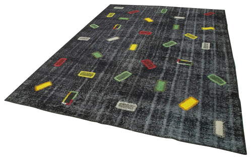 Handmade Area Rug - Kirk Yama Black Patchwork Cotton Wool Carpet 7'3''x9'11''