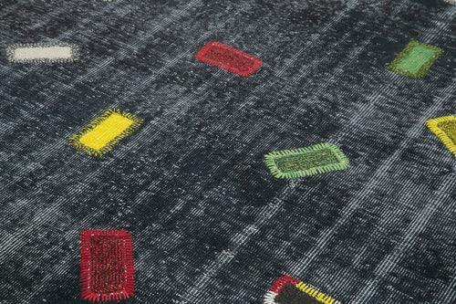 Handmade Area Rug - Kirk Yama Black Patchwork Cotton Wool Carpet 7'3''x9'11''