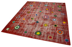 Kirk Yama Red Patchwork Cotton Wool Handmade Area Rug 5'10'' x 7'0''