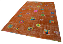 Kirk Yama Orange Patchwork Cotton Wool Handmade Area Rug 6'4'' x 9'11''