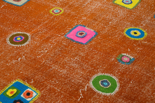 Kirk Yama Orange Patchwork Cotton Wool Handmade Area Rug 6'4'' x 9'11''