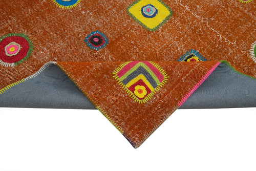 Kirk Yama Orange Patchwork Cotton Wool Handmade Area Rug 6'4'' x 9'11''