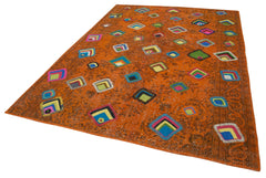 Kirk Yama Orange Patchwork Cotton Wool Handmade Area Rug 6'10'' x 9'7''