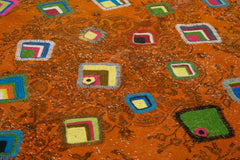 Kirk Yama Orange Patchwork Cotton Wool Handmade Area Rug 6'10'' x 9'7''