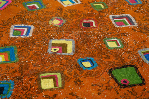 Kirk Yama Orange Patchwork Cotton Wool Handmade Area Rug 6'10'' x 9'7''