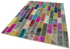 Handmade Area Rug - Kirk Yama Grey Patchwork Cotton Wool Carpet 5'9''x8'0''
