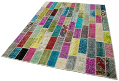 Handmade Area Rug - Grey Patchwork Cotton Wool 5'10''x7'7'' Vintage Style Carpet