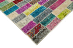 Handmade Area Rug - Grey Patchwork Cotton Wool 5'10''x7'7'' Vintage Style Carpet