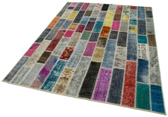 Kirk Yama Grey Patchwork Cotton Wool Handmade Area Rug 6'0'' x 7'10''