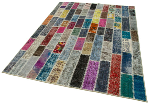 Kirk Yama Grey Patchwork Cotton Wool Handmade Area Rug 6'0'' x 7'10''
