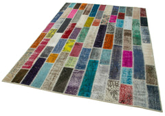 Kirk Yama Grey Patchwork Cotton Wool Handmade Area Rug 6'2'' x 8'2''
