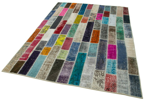 Kirk Yama Grey Patchwork Cotton Wool Handmade Area Rug 6'2'' x 8'2''