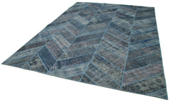 Kirk Yama Blue Patchwork Cotton Wool Handmade Area Rug 9'2'' x 12'2''