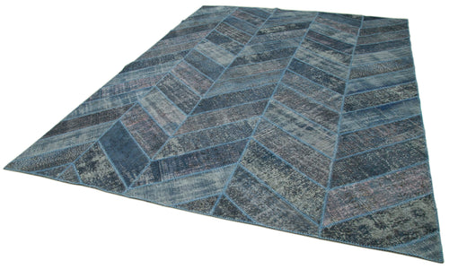 Kirk Yama Blue Patchwork Cotton Wool Handmade Area Rug 9'2'' x 12'2''