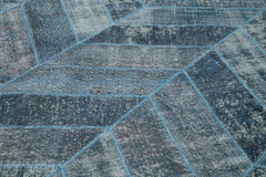 Kirk Yama Blue Patchwork Cotton Wool Handmade Area Rug 9'2'' x 12'2''