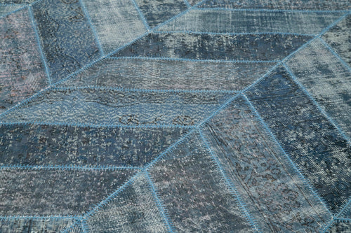 Kirk Yama Blue Patchwork Cotton Wool Handmade Area Rug 9'2'' x 12'2''