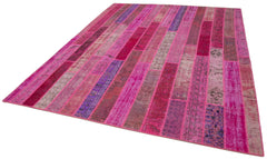 Handmade Area Rug – Pink Patchwork Wool & Cotton Vintage Turkish Carpet 8'3"x10'1"