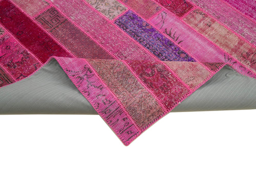 Handmade Area Rug – Pink Patchwork Wool & Cotton Vintage Turkish Carpet 8'3"x10'1"
