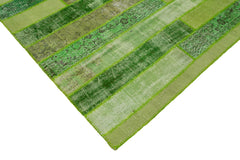 Handmade Area Rug - Green Patchwork Cotton Wool Vintage Turkish Carpet 8'1''x10'1''