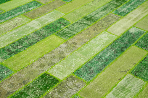Handmade Area Rug - Green Patchwork Cotton Wool Vintage Turkish Carpet 8'1''x10'1''
