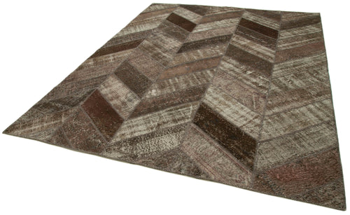 Kirk Yama Brown Patchwork Cotton Wool Handmade Area Rug 7'11'' x 10'1''