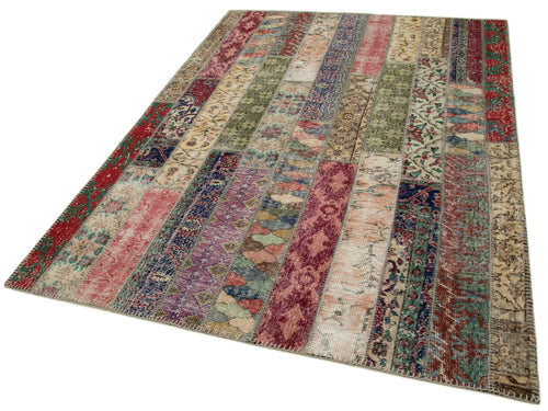 Kirk Yama Grey Patchwork Cotton Wool Handmade Area Rug 5'7'' x 7'10''