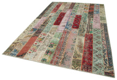 Handmade Area Rug - Kirk Yama Red Patchwork Cotton Wool Carpet 6'7''x10'0''