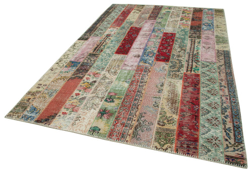 Handmade Area Rug - Kirk Yama Red Patchwork Cotton Wool Carpet 6'7''x10'0''