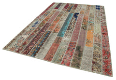 Kirk Yama Red Patchwork Cotton Wool Handmade Area Rug 6'9'' x 10'1''