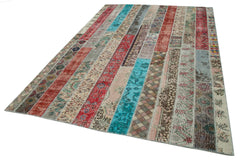Handmade Area Rug - Kirk Yama Grey Patchwork Cotton Wool Carpet 6'8'' x 10'0''