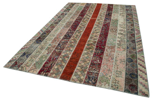 Handmade Area Rug - Kirk Yama Grey Patchwork Cotton Wool Carpet 6'8''x10'1''