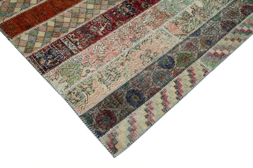Handmade Area Rug - Kirk Yama Grey Patchwork Cotton Wool Carpet 6'8''x10'1''