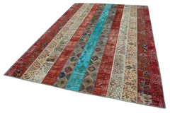 Kirk Yama Red Patchwork Cotton Wool Handmade Area Rug 6'8'' x 10'0''