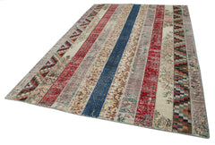Handmade Area Rug – Grey Patchwork Carpet 6'8''x10'1'' Cotton Wool Durable Floor Covering
