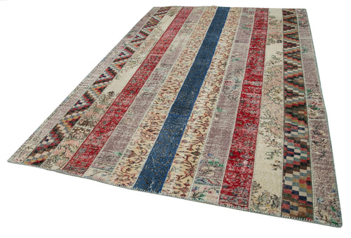 Handmade Area Rug – Grey Patchwork Carpet 6'8''x10'1'' Cotton Wool Durable Floor Covering