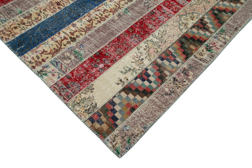 Handmade Area Rug – Grey Patchwork Carpet 6'8''x10'1'' Cotton Wool Durable Floor Covering