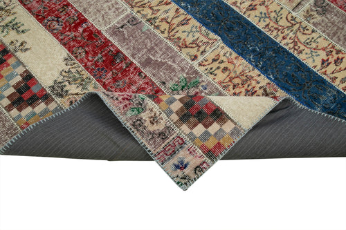 Handmade Area Rug – Grey Patchwork Carpet 6'8''x10'1'' Cotton Wool Durable Floor Covering