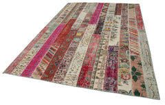 Handmade Area Rug - Kirk Yama Red Patchwork Cotton Wool Carpet 6'9" x 10'0"